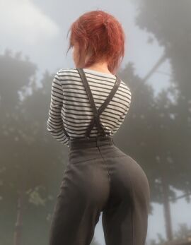 artist_request ass back_view bubble_ass bubble_butt clair_obscur:_expedition_33 clothing female freckles light-skinned_female light_skin maelle_(clair_obscur:_expedition_33) red_hair solo solo_female