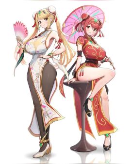 dress female gonzarez mythra mythra_(xenoblade) pyra pyra_(xenoblade) xenoblade_chronicles_2