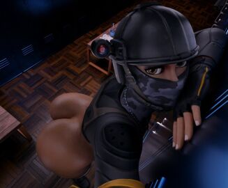 1girls ass big_ass bottomless brown_eyes clothed clothing dark-skinned_female dark_skin elite_agent face_mask female female_only fingerless_gloves fortnite gloves helmet looking_at_viewer partially_clothed presenting ramirez_(fortnite)_(model) solo tagme tianis3d video_games