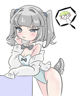 1girls au battle_for_dream_island bfdi bfdia blush bow female golf_ball golf_ball_(bfdi) grey_eyes grey_hair human object_shows personification tail tengolf tennis_ball_(bfdi) tie tpot twintails