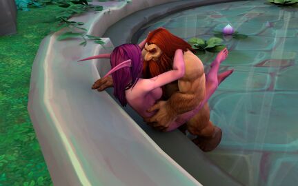 1boy 1girls 3d aeleana big_breasts blizzard_entertainment breasts dwarf dwarf_(warcraft) elf female ifarazon interspecies light-skinned_male light_skin male nude original_character pink_hair pink_skin pussy sex tattoo vaginal_penetration vaginal_sex warcraft wide_hips world_of_warcraft