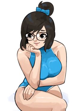 blizzard_entertainment brown_eyes brown_hair female glasses mei-ling_zhou mei_(overwatch) mei_ling_zhou overwatch overwatch_2 selvish94 smiling_at_viewer swimsuit swimwear