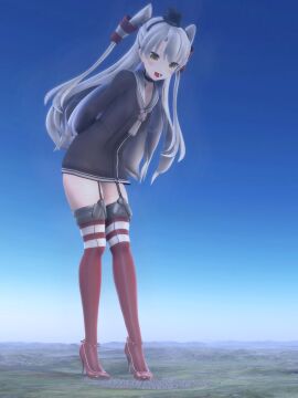 1girls 3d amatsukaze_(kantai_collection) building city female giantess high_heels kantai_collection nandeyanengts thighhighs twintails white_hair yellow_eyes