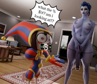 1futa 1girls 3d covering_crotch crossover digital_circus female funny futa_focus futanari intersex joke meme overwatch overwatch_2 pomni pomni_(the_amazing_digital_circus) the_amazing_digital_circus weird_crossover widowmaker