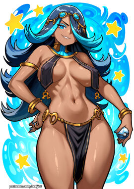 1girls 2025 ancient_egyptian ancient_egyptian_clothes armlet athletic athletic_female big_breasts black-haired_female black_hair blue_eyes blue_hair bracelet breast_curtains breasts chains commentary covered_nipples dark-skinned_female dark_skin english_commentary female female_only game_freak glasses gold_bikini hair_over_one_eye highres holding holding_poke_ball jewelry long_hair looking_at_viewer medium_breasts multicolored_hair navel nintendo patreon_username pelvic_curtain pirate_girl poke_ball pokemon pokemon_oras pokemon_rse redjet shelly_(pokemon) shelly_(pokemon_oras) smile solo standing star_(symbol) stomach swimwear tagme thick_thighs thighs two-tone_hair watermark white_background