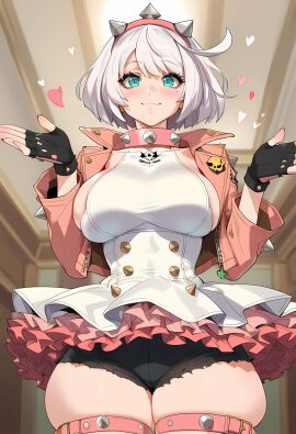 ai_generated big_ass big_breasts chocopizza elphelt_valentine green_eyes guilty_gear_strive smiling white_hair