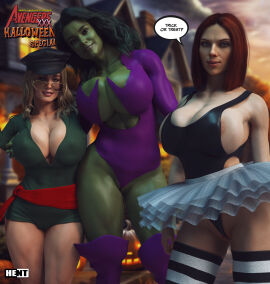 3d 3girls avengers ballet_dress big_ass big_breasts big_thighs black_and_white black_widow_(marvel) breasts captain_marvel carol_danvers curvaceous curvy curvy_figure female frilled_dress frilled_skirt green-skinned_female green_body green_skin halloween hent hips huge_ass huge_breasts huge_thighs hulk_(series) jennifer_walters large_ass large_breasts large_thighs light-skinned_female light_skin marvel marvel_comics mature mature_female ms._marvel ms._marvel_(carol_danvers) multiple_females multiple_girls natasha_romanoff s.h.i.e.l.d. scarlett_johansson she-hulk skirt slim_waist striped_legwear striped_thighhighs stripes thick thick_hips thick_legs thick_thighs thighhighs thighs voluptuous waist wide_hips wide_thighs