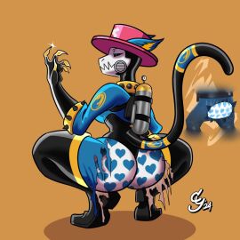 anthro ass ass_focus big_ass big_butt boots bottomwear boxer_briefs butt_focus caracal caracal_(genus) clawed_hands clothing collar felid feline female fempyro flare_gun flopyro footwear hat headgear headwear heart_clothing heart_symbol high_heeled_boots high_heels humanoid latex latex_clothing latex_skinsuit looking_at_viewer mammal mask onomatopoeia pants pyro_(team_fortress_2) shoes signature skinsuit skull_mask smile smiling_at_viewer solo solo_focus sound_effects spiked_collar spikes tail team_fortress_2 text tight_clothing torn_bottomwear torn_clothing torn_pants underwear valve youngcrespo