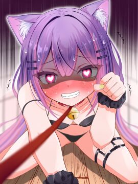 1girls bikini cat_collar cat_ears choker collar cute egirl female holoforce hololive hololive_japan imminent_oral leash looking_at_viewer oral paw_pose petite petplay purple_hair roleplay teenager tokoyami_towa unusual_anatomy unusual_eyes unusual_pupils viewer_holding_leash virtual_youtuber young