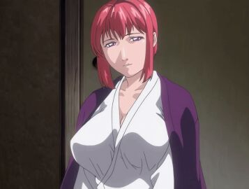 00s 1girls 2006 animated bible_black bible_black_new_testament breasts female futon laptop large_breasts mature_female monk no_bra purple_eyes red_hair religious robe shin_bible_black short_hair tagme takashiro_hiroko veil