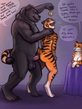 3:4 5_fingers anal anal_sex anthro anthro_on_anthro anthro_penetrated anthro_penetrating anthro_penetrating_anthro ass balls bear biped breasts castration cock_and_ball_torture cock_and_balls_torture countershade_face countershade_fur countershade_torso countershading cuckold cuckolding cuckquean dialogue english_text erection eunuch felid fingers fur genital_mutilation genital_torture genitals gore group hi_res humanoid_genitalia humanoid_penis husband_and_wife interspecies lenexwants liam_(hooves_and_alfons) male male/male male_only male_penetrated male_penetrating male_penetrating_male male_ryona mammal married_couple mutilation neriah_(hooves_and_alfons) pantherine penetration penile penile_penetration penis penis_in_ass severed_balls severed_body_part severed_genitals sex speech_bubble striped_body striped_fur stripes tail text tiger trio whiskers