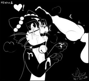 balls bell bell_collar beta_pokemon_(species) beta_pokemon_games black_and_white black_background blush bodily_fluids collar cum cum_in_mouth cum_inside cum_on_body cum_on_chest cum_on_face cum_on_glasses cum_on_pawpads cumshot digital_media_(artwork) duo ejaculation erection eyewear felid female feral fur genital_fluids genitals glasses knot low_res male male/female mammal monochrome nintendo open_mouth orgasm penis pokemon pokemon_(species) pokemon_gold_beta rinrin rinrin_(pokemon_gold_beta) rymherdier rynring simple_background smile tongue