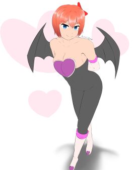 1girls artlabafterdark bare_shoulders blue_eyes breasts cleavage cosplay doki_doki_literature_club female rouge_the_bat_(cosplay) sayori_(doki_doki_literature_club) sega sonic_(series) sonic_the_hedgehog_(series) strawberry_blonde_hair wings