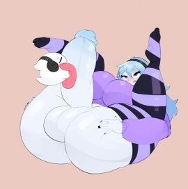 1boy 1futa 2019 aria_(chaozdesignz) ass balls big_ass big_balls big_breasts big_butt big_penis blush bottomless breasts bulumble-bee chaoz_(chaozdesignz) clothed clothing duo electronics erection female footwear futanari genitals ghost ghost_girl hand_on_ass hand_on_butt headphones hi_res huge_ass huge_butt huge_cock humanoid humanoid_penis intersex knee_highs knee_socks legs_up legwear licking male male_on_futa on_back oral partially_clothed penile penis penis_lick penis_pointing_outward second-party_source sex simple_background socks spirit thick_thighs thighhighs tongue white_skin wide_hips