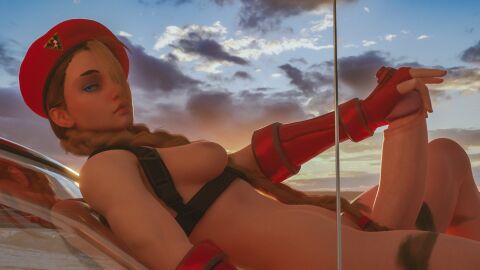 1futa 3d 3d_(artwork) 3d_model blonde_hair blue_eyes cammy_white capcom erect_penis erection footwear futa_masturbation futa_only futanari handwear harness headwear human hung_futa intersex looking_at_viewer pale_skin penis red_beret street_fighter street_fighter_6 sunset tactical_nudity thick_penis tncstudio
