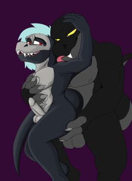 absurd_res anal anal_sex anonymous_artist anthro big_dom_small_sub black_body black_scales dominant duo erection femboy girly hair hi_res male male/male penetration red_eyes reptile scales scalie sex silver_hair size_difference snake white_body white_scales xiro_decobray yellow_eyes