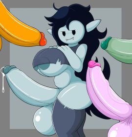 4futas adventure_time ass balls big_penis bodily_fluids breasts cartoon_network clothing cum elemental_creature flame_princess futa_only futanari genital_fluids genitals grey_body grey_skin group hand_on_breast hi_res huge_balls huge_cock humanoid huntress_wizard intersex legwear marceline marceline_abadeer penis poraka7 precum princess_bubblegum smooth_balls smooth_penis stockings vampire