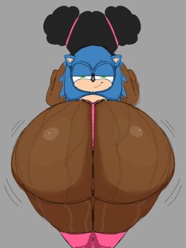 1girls ass backpack big_ass big_breasts black_hair breasts dark-skinned_female dark_skin female green_eyes huge_ass oil oiled oiled_ass original panties princesssnusnu sega sonic_(series) sonic_the_hedgehog sonic_the_hedgehog_(series) trudy_(princesssnusnu) underwear venus_body