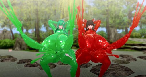 3d balls brainwashed cum day ejaculation female futanari handsfree_ejaculation intersex latex_suit multi_balls multi_genitalia multi_penis next_yucoru_s outdoors penis penis_nipples projectile_cum reimu_hakurei sanae_kochiya touhou triphallia unusual_anatomy unusual_anatomy_placement unusual_genitalia_placement unusual_penis_placement what