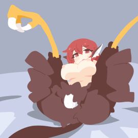 animal_ears big_o_pants bird_ears bird_legs bird_tail blush breasts brown_feathers brown_wings cloaca commentary_request egg_laying feather_fingers feathers female fio-chan_(big_o_pants) hair_between_eyes harpy large_breasts long_hair looking_at_viewer monster_girl nipples no_lineart nude open_mouth original pussy pussy_juice red_eyes red_hair solo spread_legs tail talons winged_arms wings