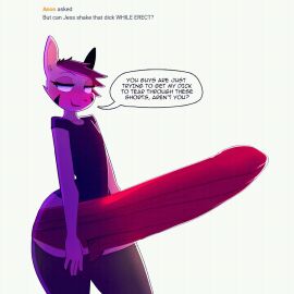 1boy alternate_color animated anthro anthrofied ask_blog ass big_ass big_ears big_eyes black_eyes bulge capdocks clothed crossdressing edit edited erection erection_under_clothes erection_under_clothing eye_contact femboy furry girly half-closed_eyes high_quality highres huge_cock hung_trap hyper hyper_penis jess_(capdocks) localfetishexplainer long_penis looking_at_viewer looking_away male male_only nintendo original_character penis penis_under_clothes pokemon pokemon_xy pose purple_fur purple_hair solo standing tenting text thick_penis thigh_gap thighhighs underwear wardrobe_malfunction white_background wide_hips