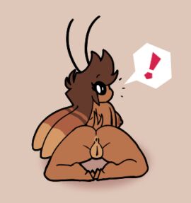 ! 1girl 2023 2_toes antennae_(anatomy) anthro anus areola arthropod ass black_eyes blattodea breasts brown_body brown_hair cockroach cockroach_humanoid digital_media_(artwork) exclamation_point eye_through_hair eyebrow_through_hair eyebrows eyelashes feet female furry genitals hair hi_res insects lewdnova looking_at_viewer looking_back looking_back_at_viewer medium_breasts nude pupils pussy rachie_(imbynova) simple_background solo speech_bubble tail tan_background thick_thighs toes translucent translucent_hair white_pupils