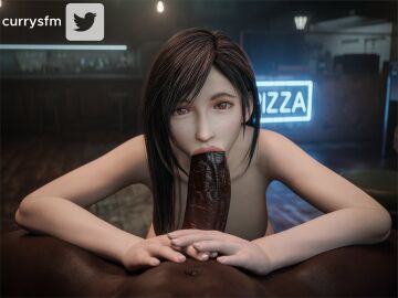 1boy 1girls 3d black_hair currysfm dark-skinned_male dark_skin fellatio female final_fantasy final_fantasy_vii final_fantasy_vii_remake generic_dark-skinned-muscular_male interracial long_hair male male_pov oral oral_sex penis pov red_eyes sex square_enix straight tifa_lockhart