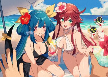 2boys 2girls arm_support bare_shoulders beach bikini black_bikini blue_hair blue_sky blush breasts cleavage cloud collarbone cup dizzy_(guilty_gear) drink drinking_straw female food green_eyes guilty_gear guilty_gear_strive hair_between_eyes hair_rings holding holding_cup ice_cream jack-o'_valentine jewelry ky_kiske large_breasts long_hair male milf mother_and_daughter multiple_females multiple_girls navel o-ring o-ring_bikini o-ring_top ocean open_mouth pov pov_hands red_eyes red_hair ribbon ring sand_castle sand_sculpture sidelocks sky smile sol_badguy swimsuit tagme tail tail_ornament tail_ribbon twitter_username umbrella ume_(okum_00) white_bikini