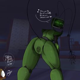 2girls blush dandy's_world female green_body heart monster monster_girl presenting presenting_pussy pussy pussy_juice pussy_juice_trail roblox robot robot_girl shelly_(dandy's_world) sweat tv_head twisted_vee_(dandy's_world) vee_(dandy's_world) w0rmier wet_pussy yuri