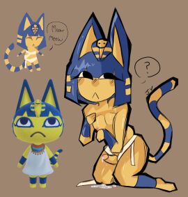 :< adorable animal_crossing ankha anthro ass cat_ears cat_tail cute cute_face cute_male erect_penis erection femboy genderswap genderswap_(ftm) half_naked humanoid_penis leaking_precum looking_at_another male male_ankha nipples nude nude_male paws penis penis_out question_mark rule_63 sitting tail thick_ass thick_thighs