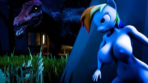 3d angry_eyes anthro ass big_ass big_breasts big_butt blue_body blue_fur breasts cabin crossover curvy curvy_female curvy_figure dinosaur duo equid equine eyelashes female feral friendship_is_magic furry glowing_eyes green_eyes half-closed_eyes hasbro hiding jurassic_park jurassic_park_(franchise) jurassic_park_3 large_breasts larger_male male mammal multicolored_body multicolored_hair multicolored_scales my_little_pony mythological_creature mythological_equine mythology nature night night_sky outdoors outside pegasus prehistoric_species rainbow_dash_(mlp) reptile size_difference smaller_female spinosaurid spinosaurus spinosaurus_(jurassic_park_3) teeth theropod thick_thighs tree universal_studios wide_hips