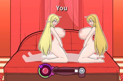 1boy 2girls ass big_ass big_breasts breasts elf elf_ears facesitting female game_cg human large_ass large_breasts male monster_black_market pussy straddling team_applepie vaginal_penetration