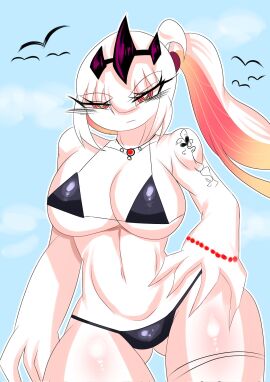 4_fingers aniram_13 big_hips bikini black_bikini breasts colorful_eyes colorful_hair eyelashes female female_only fnf_entity friday_night_funkin jewelry looking_forward nikusa_(sugarratio) seagull tagme tattoo tied_hair twitter_username white_body white_hair