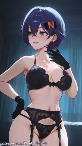 2d ahoge ai_generated all_fours artist_name ass ass_focus back bangs bare_shoulders bed bed_sheet belle_(zenless_zone_zero) bent_over black_bra black_hair black_legwear black_panties blank_forest blue_eyes blue_hair blush bra breasts crossed_bangs curtains dance dancing earrings eyebrows_visible_through_hair feet_out_of_frame female from_behind garter_belt garter_straps green_eyes hair_between_eyes hair_ornament hairclip half-closed_eyes hoyoverse indoors jewelry lace lace-trimmed_bra lace-trimmed_legwear lace-trimmed_panties large_breasts lingerie looking_at_viewer looking_back lying medium_breasts mihoyo mole mole_under_eye necklace on_bed on_stomach panties pillow short_hair sideboob solo star_earrings stud_earrings sweat tagme thighhighs thighs underwear underwear_only video zenless_zone_zero
