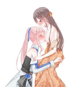 1 1other akiyama_mizuki ambiguous_gender areola areolae big_breasts blush breast_sucking breasts breasts_out brown_eyes brown_hair clothed clothing exposed_breasts female high_resolution highres medium_breasts naked nipples partially_clothed partially_clothed_female partially_nude partially_undressed pink_eyes pink_hair project_sekai shinonome_ena sucking sucking_nipples tits_out uncensored undressed undressing