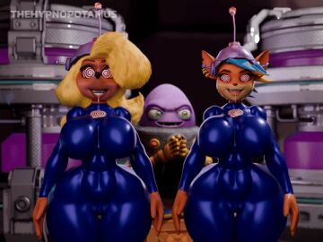 3d animated bodysuit crash_(series) crash_bandicoot crash_bandicoot_2:_n-tranced drool dual_persona enemy_conversion female femsub furry latex male maledom multiple_females multiple_girls multiple_subs n-tranced n._trance spiral_eyes symbol_in_eyes tawna_bandicoot thehypnopotamus
