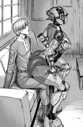 adelaide_(fallout_76) ass assaultron assaultron_(fallout) athletic athletic_female belly bethesda_softworks big_ass big_breasts big_butt breasts double_deck duo faceless_male fallout fallout_76 female from_behind from_behind_position human human/robot human_penetrating humanoid larger_female light-skinned_male light_skin machine male male/female mammal noseless open_mouth robot robot_girl sexbot short_hair sitting_on_person size_difference small_dom_big_sub smaller_male sound_effects text thick_thighs video_games wide_hips