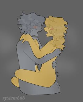 2boys artist_name blush chance_(forsaken) elliot_(forsaken) forsaken_(roblox) gay grey_skin male male_only nude open_mouth penis precum roblox roblox_game robloxian self_upload short_hair system666 tagme yellow_skin