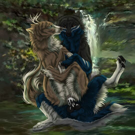 amber_eyes animal_genitalia animal_penis animal_pussy antlers balls black_body black_fur black_nose black_pawpads black_penis blue_body blue_eyes blue_fur bodily_fluids brown_body brown_eyes brown_fur canid canine canine_genitalia canine_penis canine_pussy canis chair_position claws cum cum_in_pussy cum_inside cum_on_penis detailed_background digitigrade duo erection eye_contact female female_penetrated feral feral_on_feral feral_penetrated feral_penetrating feral_penetrating_feral fluffy fluffy_tail forest from_behind_position fur genital_fluids genitals hi_res horn knot leaking_cum looking_at_another looking_at_partner male male/female male_penetrating male_penetrating_female mammal markings msdeadsoul multicolored_body multicolored_fur nature on_top outside partially_submerged pawpads paws penetration penile penile_penetration penis penis_in_pussy plant pussy quadruped sex sitting smile spread_legs spreading tail tan_body tan_fur tree vaginal_penetration water waterfall wet white_body white_fur wolf