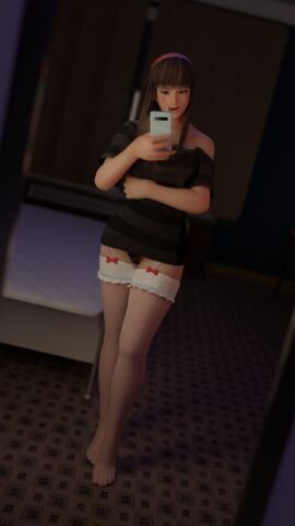 3d breasts busty dead_or_alive dead_or_alive_xtreme_venus_vacation female female_focus female_only going_commando hitomi_(doa) hourglass_figure mirror mirror_selfie no_panties pubes pubic_hair pussy selfie superdarkpit tagme vagina wide_hips