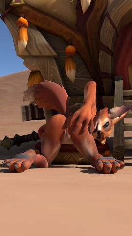 anthro anus ass ass_grab blizzard_entertainment butt_grab canid canine female fox genitals hand_on_ass hand_on_butt hi_res humanoid looking_at_viewer mammal nude outside presenting pussy sand solo tagme vulco vulpera warcraft world_of_warcraft