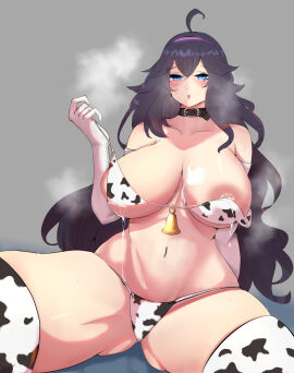 aunt big_breasts breasts cow_girl cow_print dark_hair female hextraspectra huge_breasts lactating lactation messy messy_hair milf milk milk_squirt thick_thighs virtual_youtuber vtuber vtuberfanart
