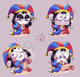 1girls big_penis blowjob blush crying_with_eyes_open cum cum_in_mouth cum_on_face digital_circus female glitch_productions jester jester_girl jester_outfit male multicolored_eyes multiple_images off_screen_character onomatopoeia penis pomni pomni_(the_amazing_digital_circus) procyon't sucking sucking_penis text the_amazing_digital_circus xddcc
