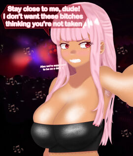 1girls alternate_skin_color alternative_skin_color alternative_version_available angry angry_expression angry_face armpit armpit_crease armpit_hair armpit_hair_peek armpit_peek armpits assertive assertive_female averting_eyes background background_music background_people black_tubetop blunt_bangs blunt_ends breasts breasts_squeezed_together clenched_teeth club couple couple_(romantic) dancer dancing dark-skinned_female dark_body dark_persona dark_skin dark_tan date dating dialogue ear_piercing eddarxart english english_text female femdom furrowed_brow gyaru helping_hand hololive hololive_english hololive_myth holomyth kabedon kabedon_on_viewer kogal large_breasts long_hair looking_at_another looking_to_the_side male mori_calliope musical_note musical_notes musician night nightclub piercing pink_armpit_hair pink_hair possessive possessive_female pov pov_male protective reaching_out reaching_towards_viewer red_eyes speech_bubble talking talking_to_viewer tanned tanned_skin teeth teeth_clenched teeth_showing text translated tube_top tubetop virtual_youtuber vtuber wall_slam wholesome yelling