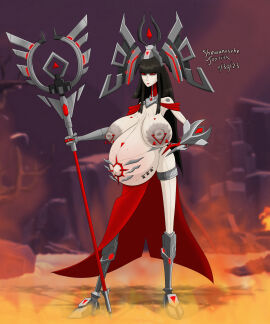 1girls 2023 alien alien_girl alternate_body_type alternate_breast_size ambra_(battleborn) areolar_amelanism areolar_melanosis artist_name battleborn belly_markings big_belly big_breasts big_nipples bluesky_link body_markings boots breasts dark_hair dated face_markings fanart female flames frown functionally_nude functionally_nude_female furaffinity_link game_background gauntlets gearbox_software glands_of_montgomery hand_on_hip headdress holding_object holding_weapon huge_areolae huge_breasts jennerit jewelry large_areolae light-skinned_female light_skin looking_at_viewer mantle navel navel_piercing navel_ring newgrounds_link nipple_piercing nipple_rings nipples no_irises pale-skinned_female pale_skin piercing popped_navel pregnancy_tally pregnant pregnant_female priestess red_sclera sagging_breasts shewantsthejoystick skirt solo staff standing thin_waist triangle_(marking) watermark