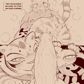 1boy 2025 2d anthro bear biped bodily_fluids cold-blooded-twilight dialogue dreamworks erection fangs felid female femdom feral fur genitals giant_panda glans group hi_res humanoid_genitalia humanoid_penis kung_fu_panda licking male male/female malesub mammal master_po_ping master_tigress master_viper monochrome oral orgasm_denial pantherine penile penis penis_lick pupils reptile saliva scalie serpentine sex slit_pupils snake sweat tagme tail teeth text tiger tongue tongue_out trio vein veiny_penis