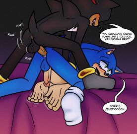 5_fingers absurd_res anal anal_sex anthro anus ass_up balls black_body black_fur blue_body blue_fur blush bodily_fluids clothing dialogue digital_media_(artwork) dirty_talk dripping duo english_text erection eulipotyphlan fingers footwear footwear_only from_behind_position fur genital_fluids genitals gottagoblastnsfw hair half-erect hedgehog hi_res humanoid_genitalia humanoid_penis leaking_precum looking_pleasured male male/male male_penetrated male_penetrating male_penetrating_male mammal mostly_nude penetration penile penile_penetration penis precum precum_drip sega sex shadow_the_hedgehog smile socks socks_only sonadow sonic_(series) sonic_the_hedgehog sonic_the_hedgehog_(series) speech_bubble tail teeth text