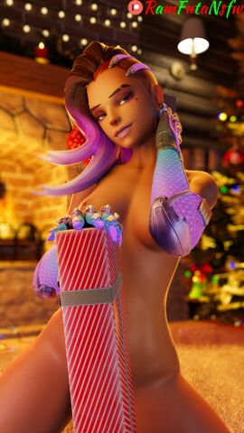 1girls 3d breasts christmas dark-skinned_female dark_skin female latina nipples overwatch ramfutansfw solo sombra