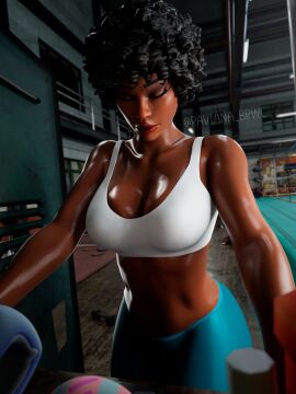 3d afro bunny_brawler bunny_ears bunnysuit curly_hair dark-skinned_female dark_skin female fortnite gym gym_uniform lipstick raviana_brwl