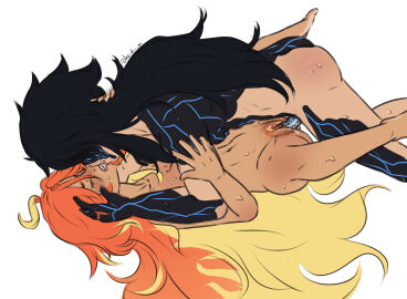 1boy 1girls ass black_hair capitano_(genshin_impact) dark-skinned_female dark_skin fatui female genshin_impact heidibiersack heidii_m kissing male mavuika_(genshin_impact) penis pussy race_swap red_hair sex straight straight_sex vaginal_penetration vaginal_sex